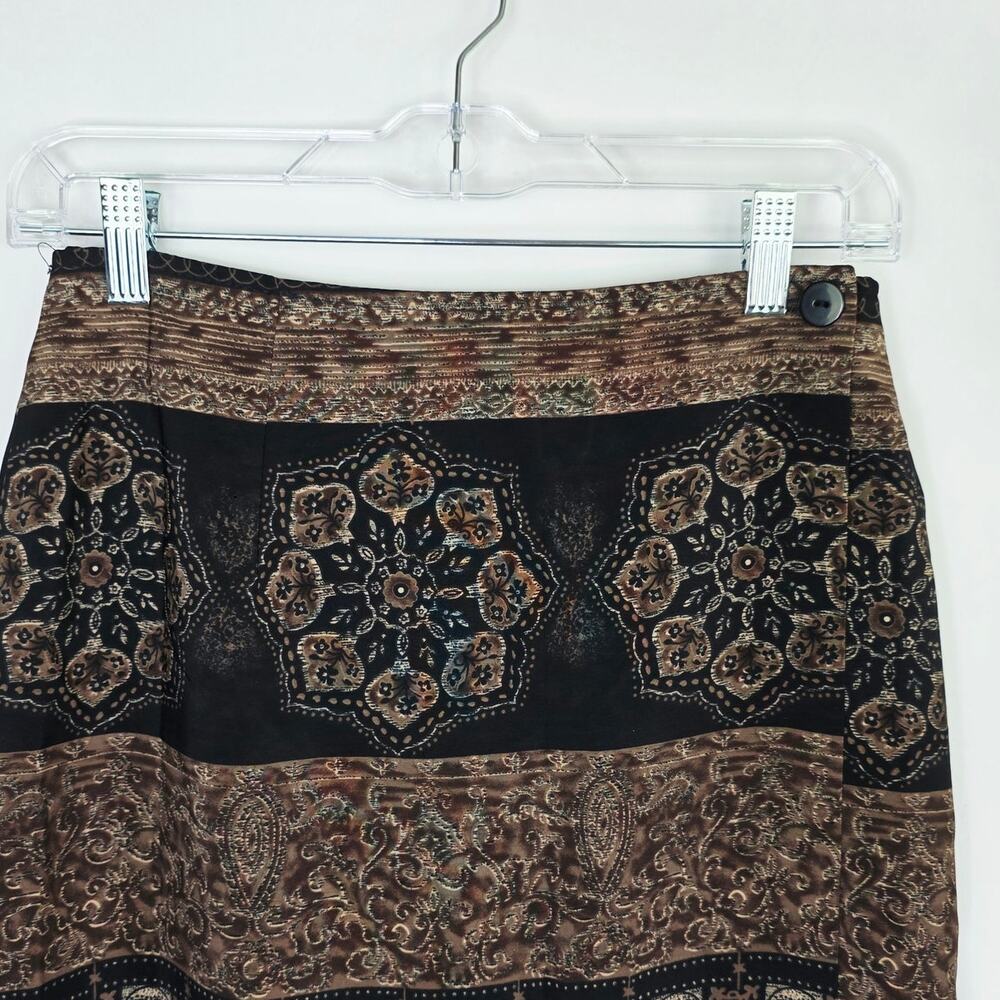 Vintage Wrap Maxi Skirt Size 8 Black Brown Medallion Print Dark Boho Grunge 90s - Picture 5 of 12